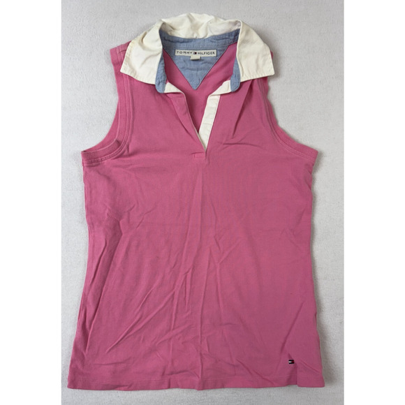 Tommy Hilfiger Y2K Large S Retro Colorblock Preppy Tenniscore Polo Tank Collar‎ - Picture 1 of 11